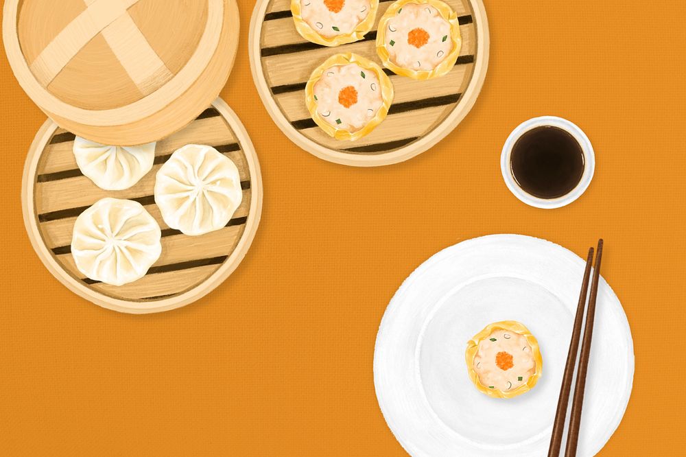 Chinese Dim Sum background, food illustration, editable design