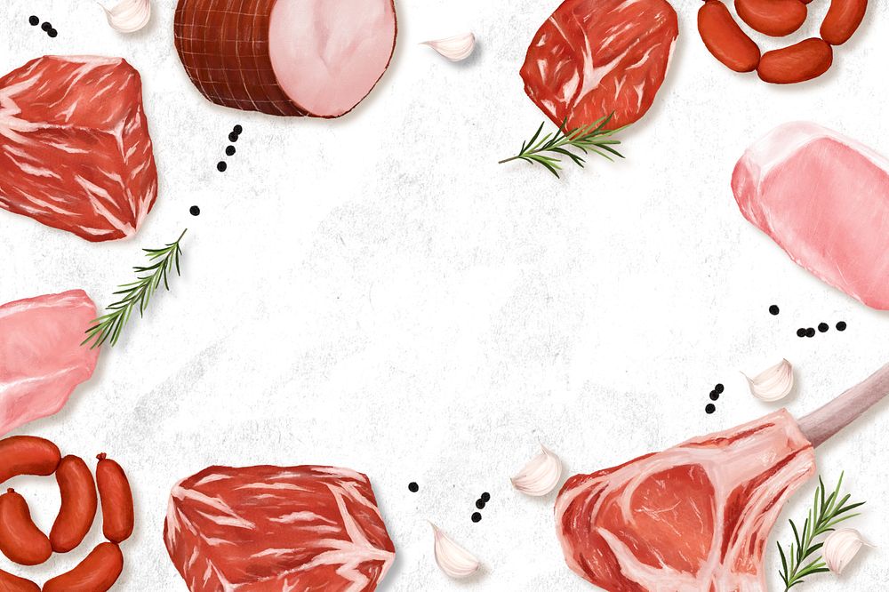 Butchery frame background, raw meat illustration, editable design