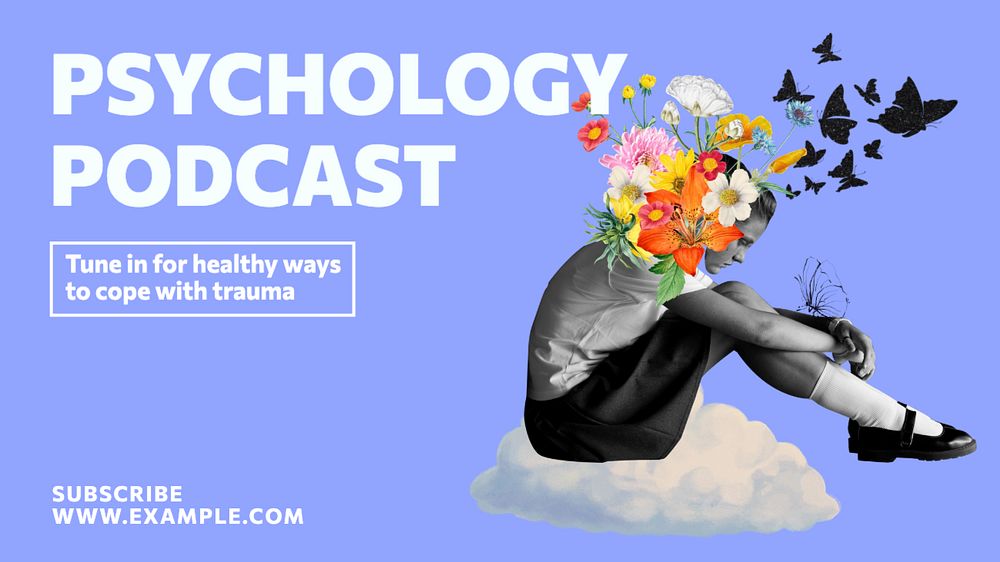 Psychology podcast  blog banner template, editable text