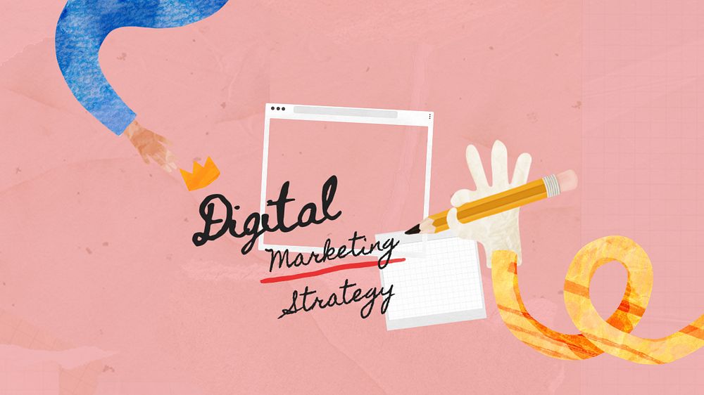 Digital marketing strategy, paper craft collage art, editable design