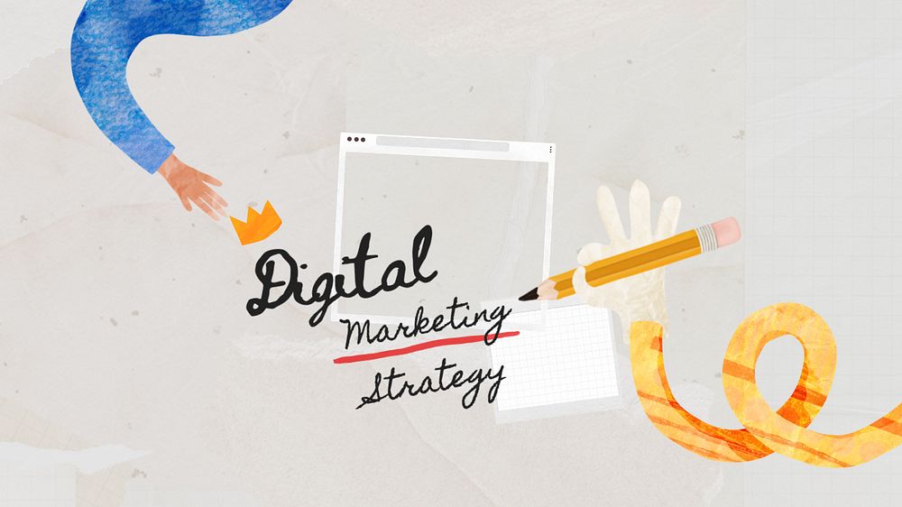 Digital marketing strategy, paper craft collage art, editable design