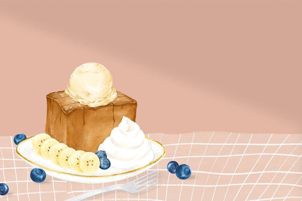 Banana honey toast background, dessert illustration, editable design