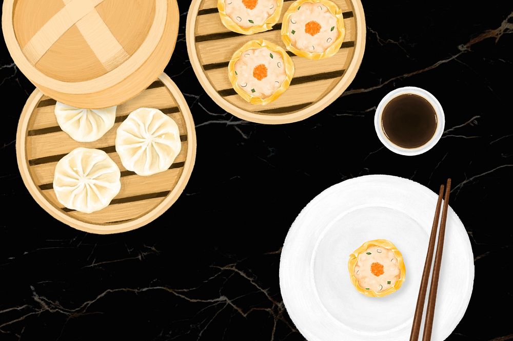 Chinese Dim Sum background, food illustration, editable design