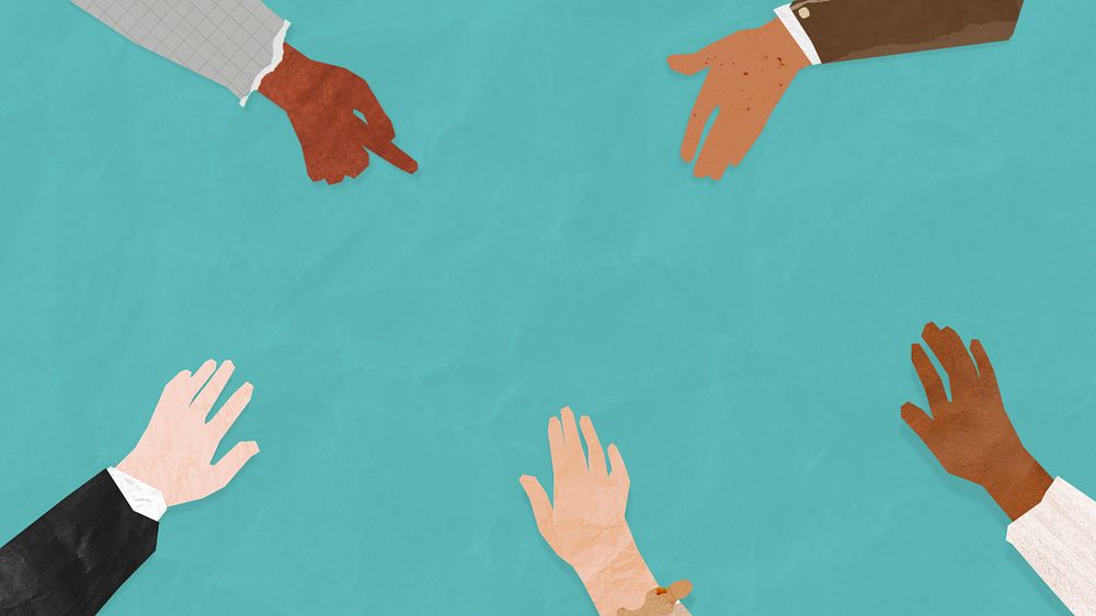 Business diverse hands united, paper craft collage, editable design