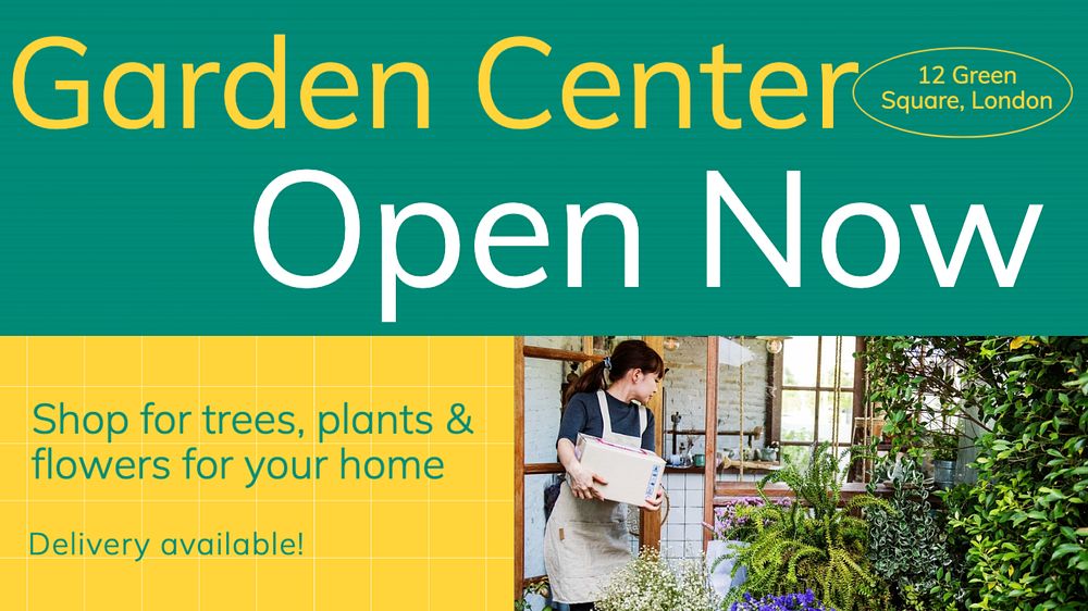 Garden center open blog banner template, editable text