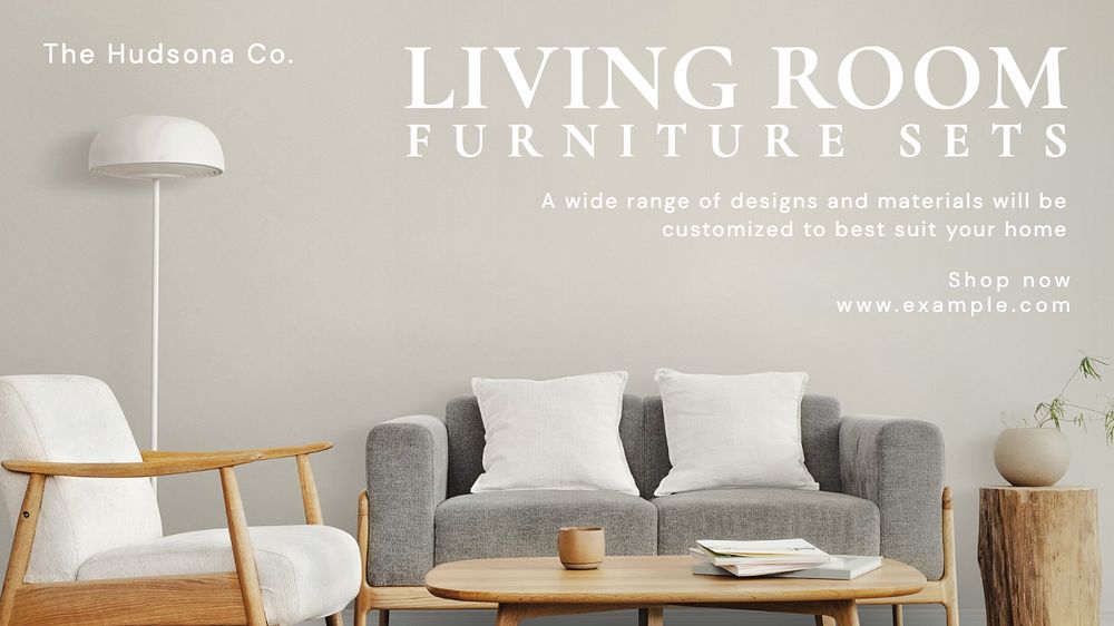 Living room furniture blog banner template, editable text