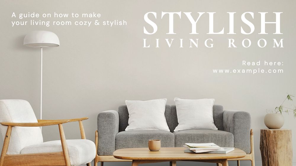 Stylish living room blog banner template, editable text