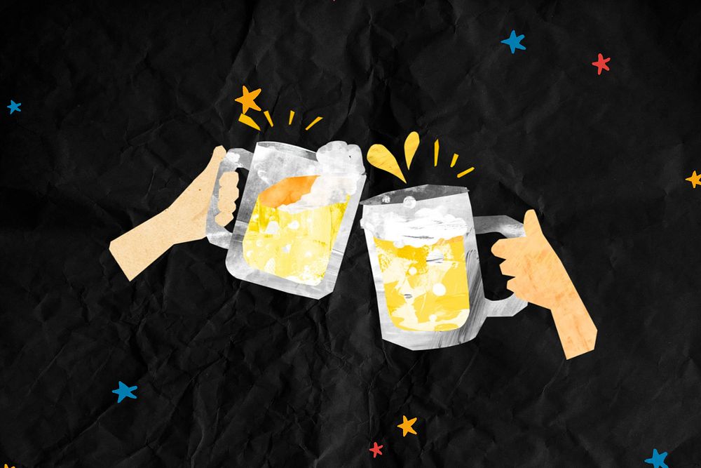 Cheering beer glasses, celebration paper craft collage, editable design