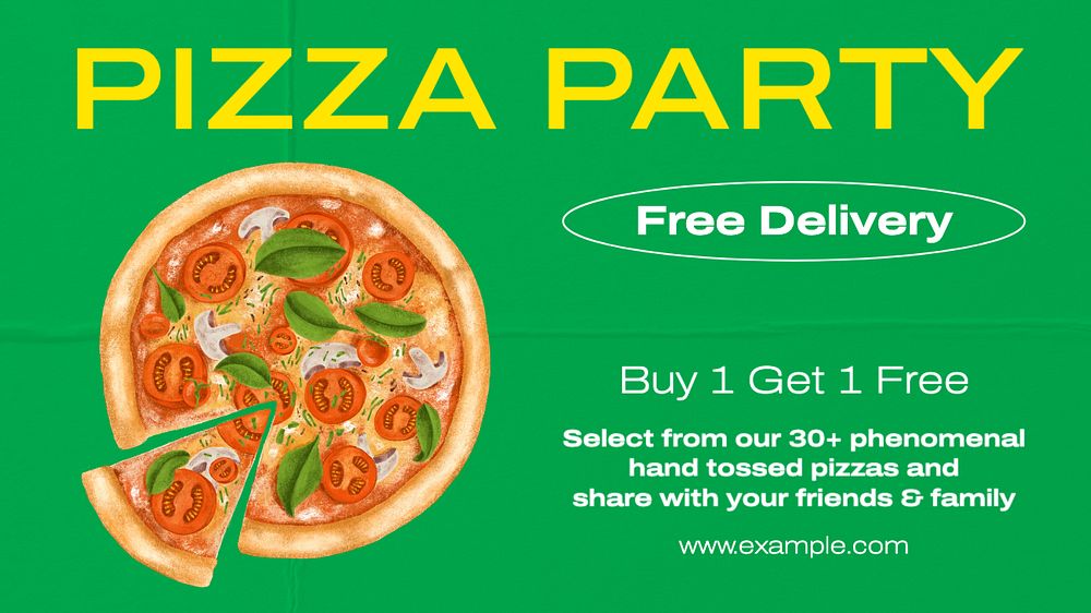 Pizza party  blog banner template, editable text