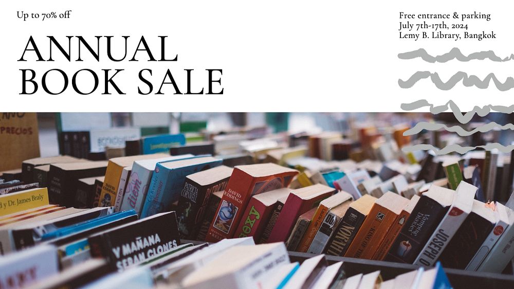 Annual book sale  blog banner template, editable text