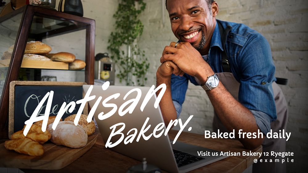 Artisan bakery blog banner template, editable text