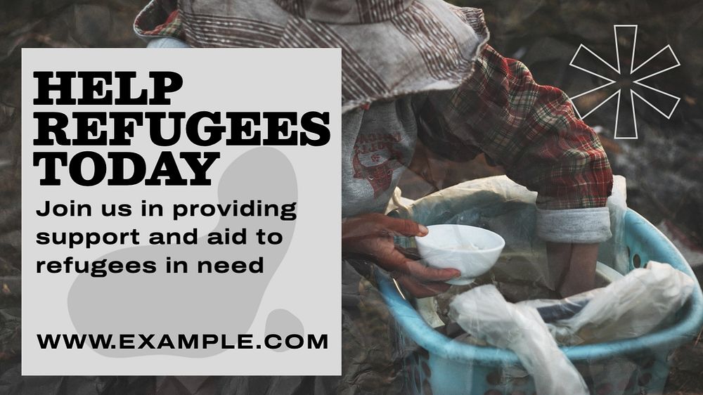 Help refugees blog banner template, editable text