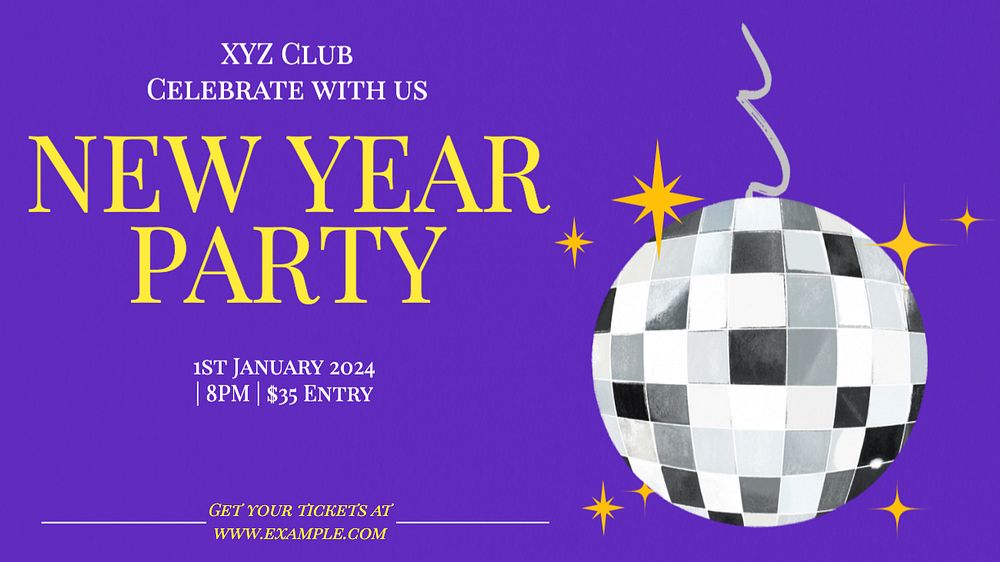 New Year party  blog banner template, editable text