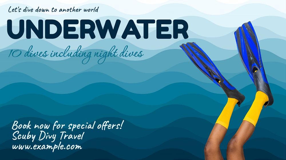 Underwater, diving trip  blog banner template, editable text