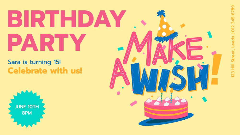 Birthday party  blog banner template, editable text