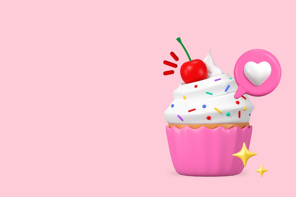 Cherry cupcake background, 3D dessert editable illustration