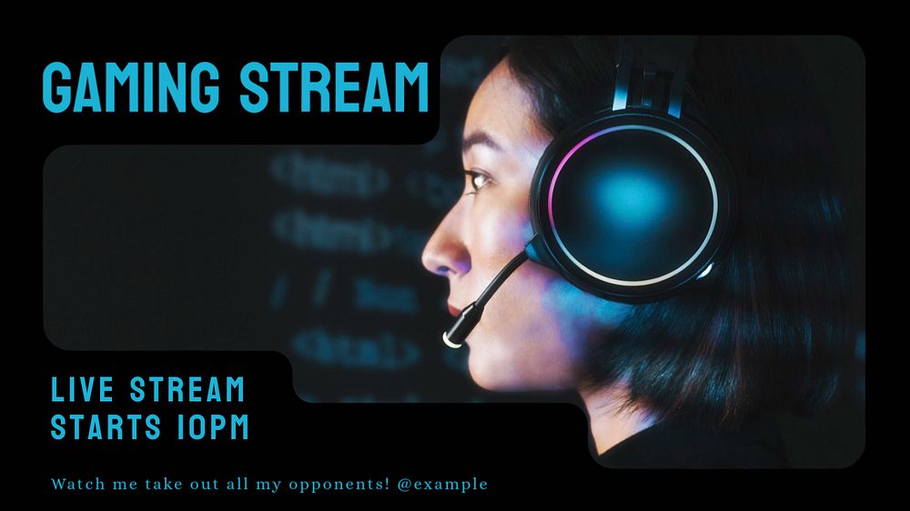 Gaming stream blog banner template, editable text