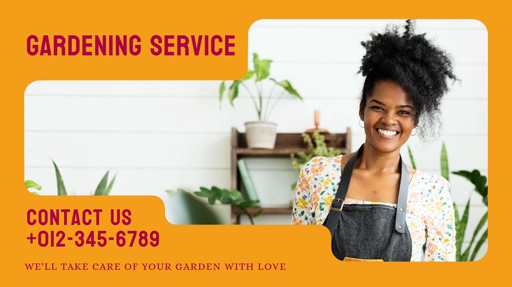 Gardening service blog banner template, editable text