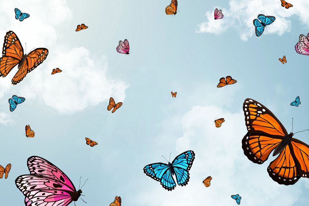 Editable butterfly sky illustration design