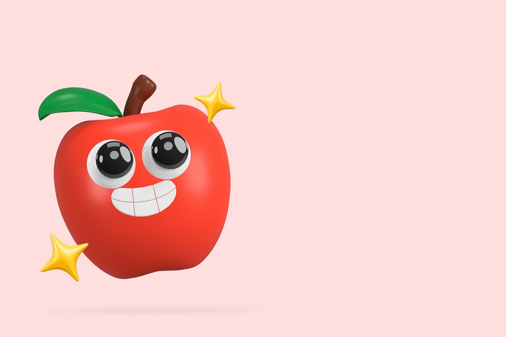 3D red apple background, fruit editable illustration