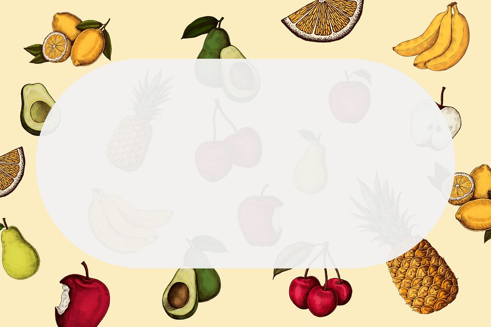 Fresh fruit vintage frame, yellow background, editable design