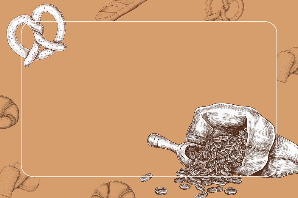 Coffee beans with a pretzel frame, coffee background, editable design