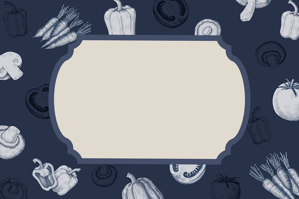 Blue frame on vegetable frame background, editable design