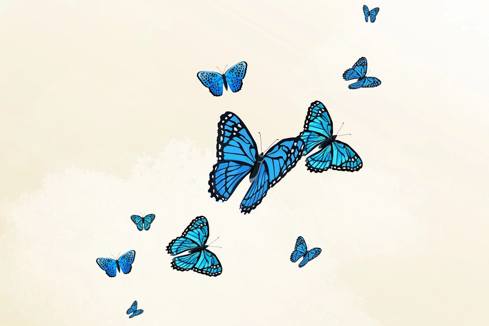 Editable blue butterfly watercolor illustration