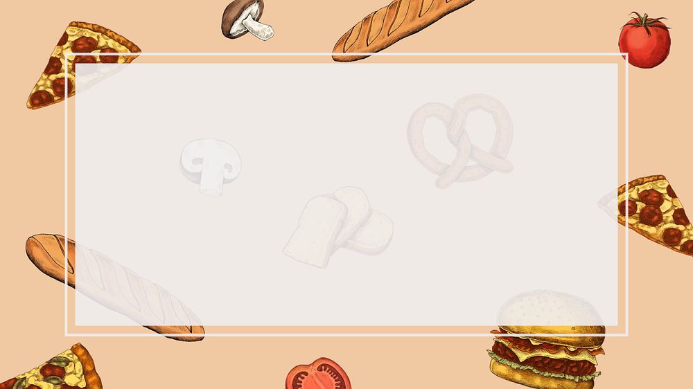 Fast food frame, pastel orange desktop wallpaper, editable design