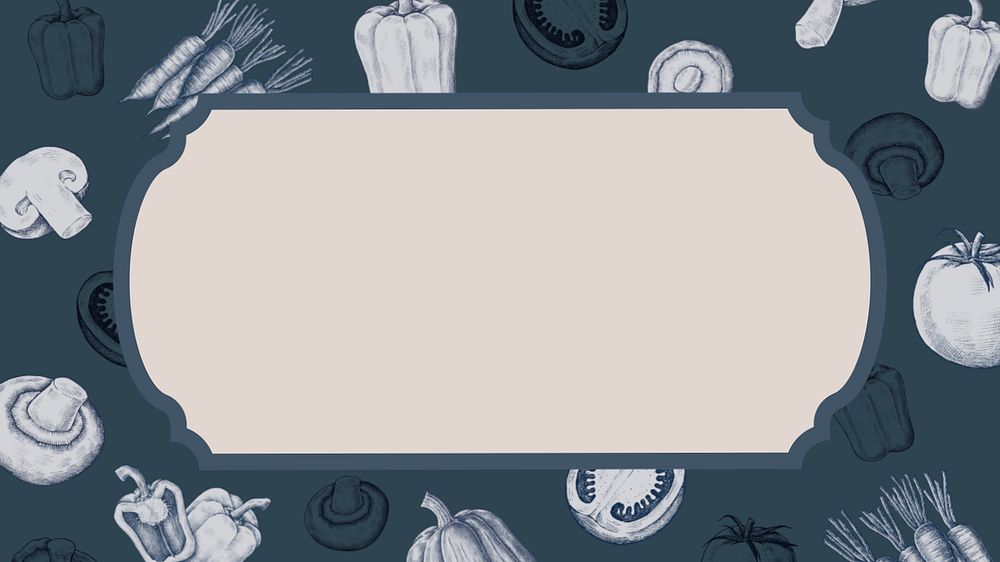 Vintage vegetable frame, blue desktop wallpaper, editable design