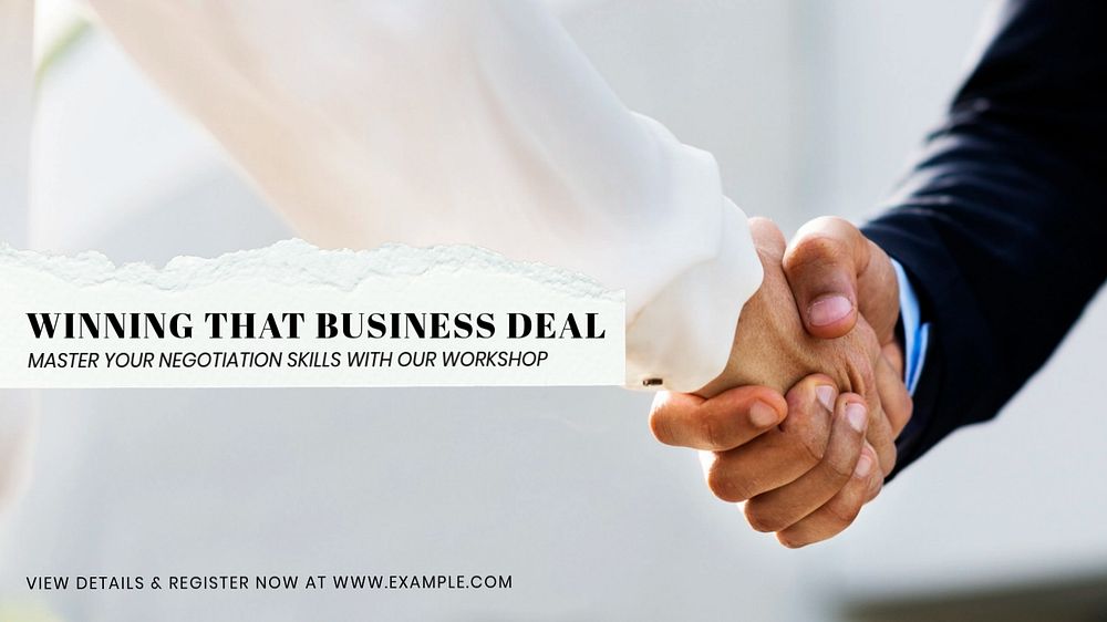 Business negotiation workshop  blog banner template, editable text