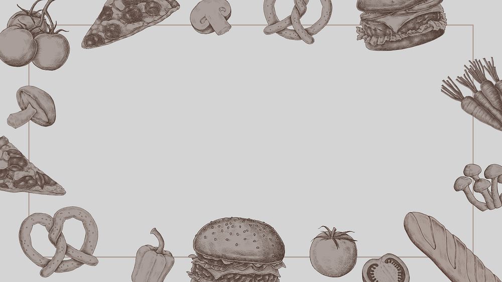 Fast food frame, gray desktop wallpaper, editable design