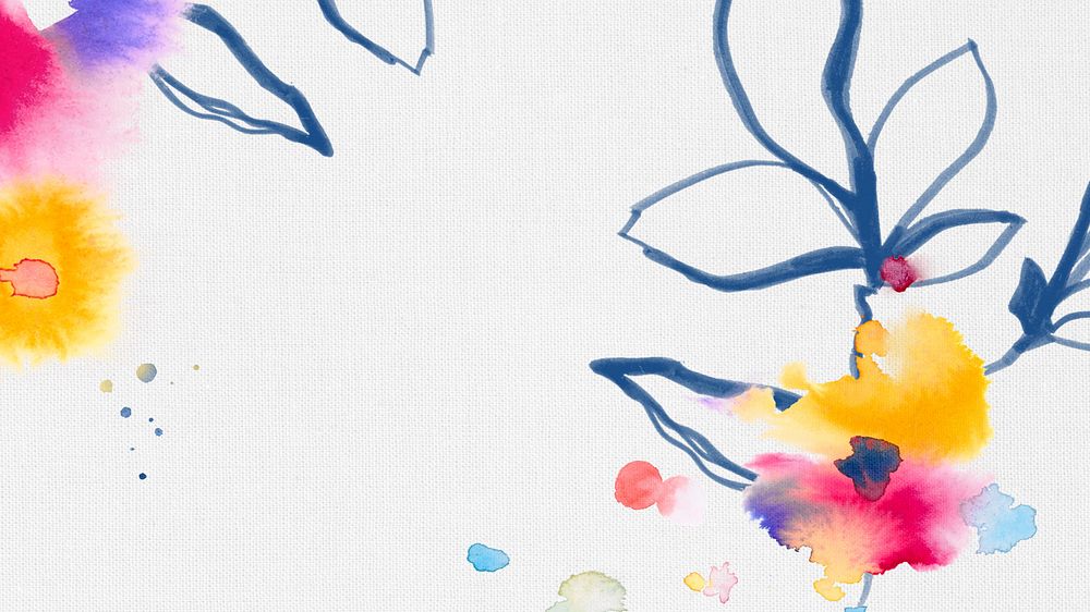 Flower watercolor, white desktop wallpaper, editable design