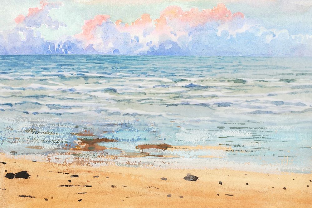 Watercolor Summer beach, editable remix design