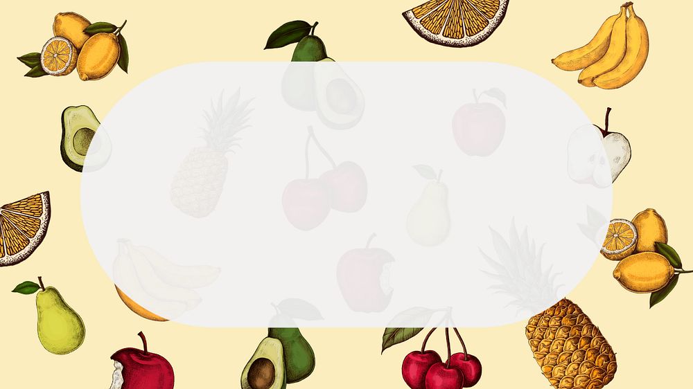 Colorful fruit frame, yellow desktop wallpaper, editable design