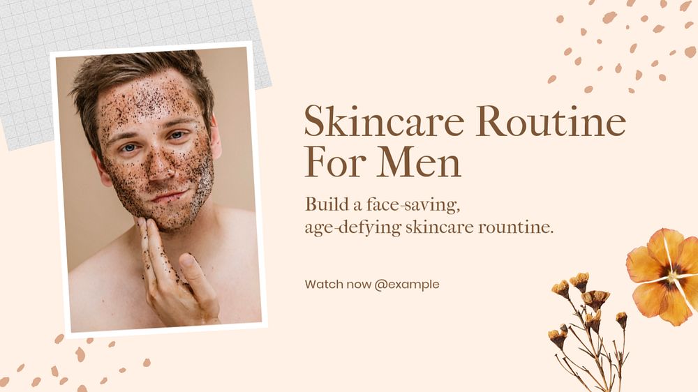 Men's skincare  blog banner template, editable text