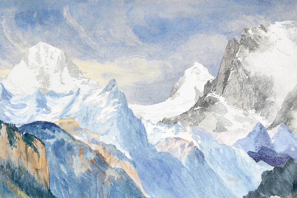 Watercolor snowy mountains, editable remix design