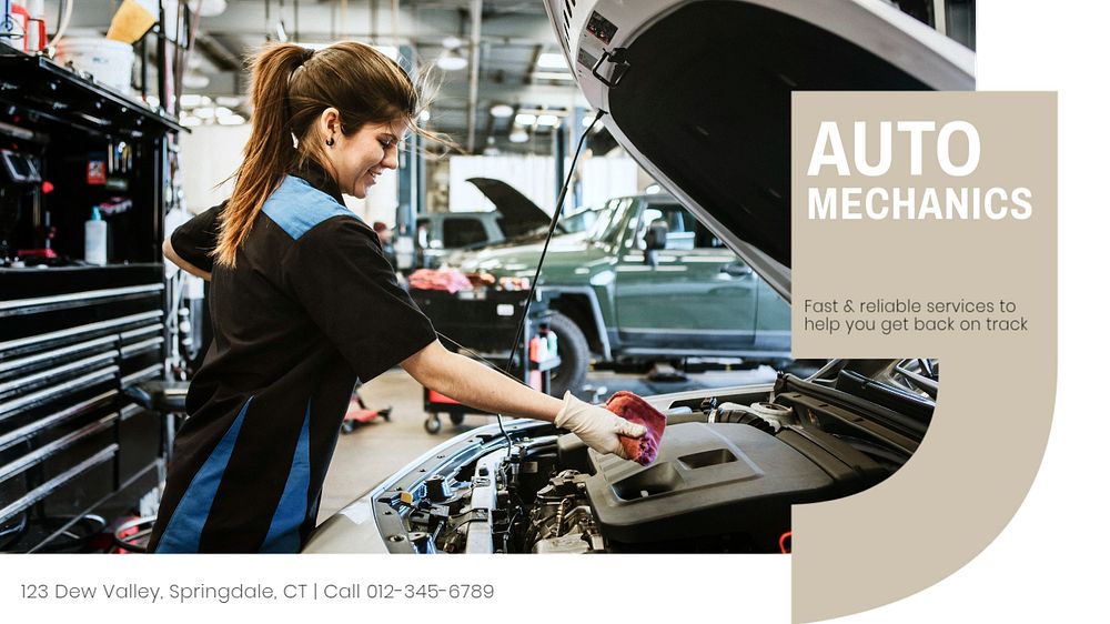 Car mechanics  blog banner template, editable text