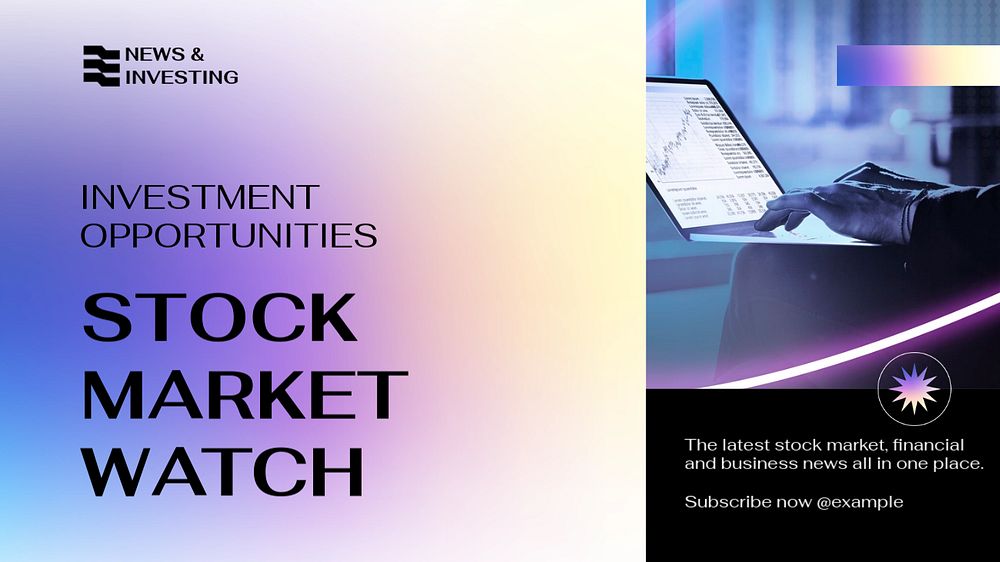 Stock market watch blog banner template, editable text