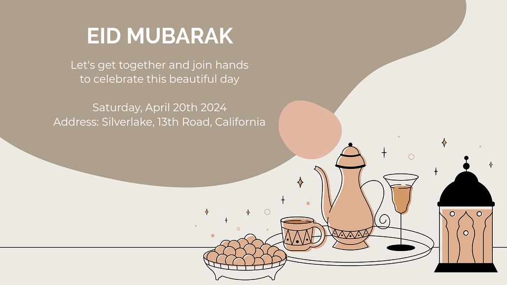 Eid mubarak invitation  blog banner template, editable text