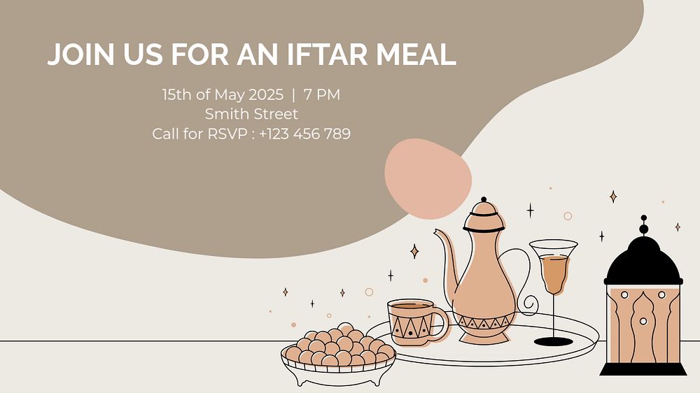 Iftar meal invitation  blog banner template, editable text