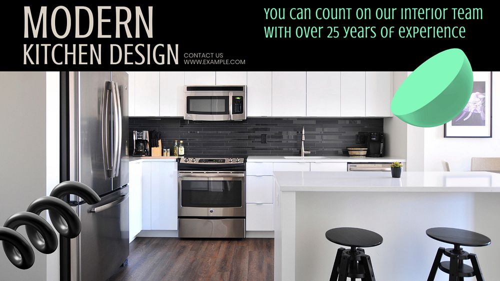 Modern kitchen design  blog banner template, editable text