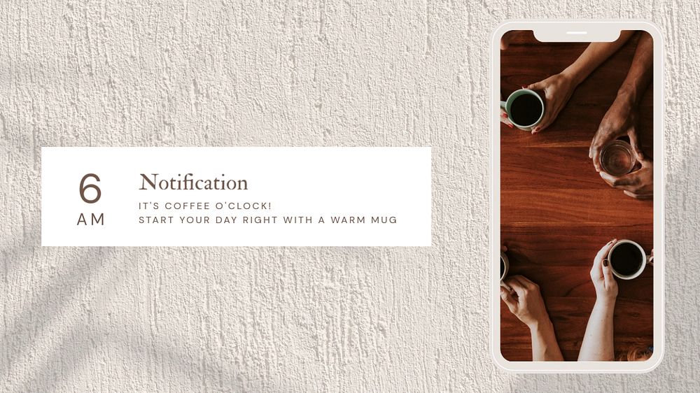 Morning coffee notification  blog banner template, editable text