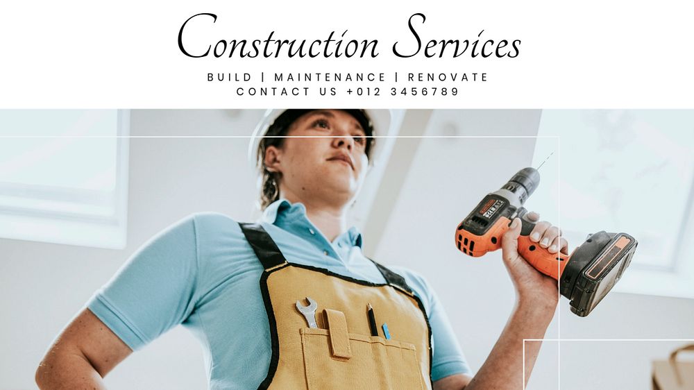 Construction services  blog banner template, editable text