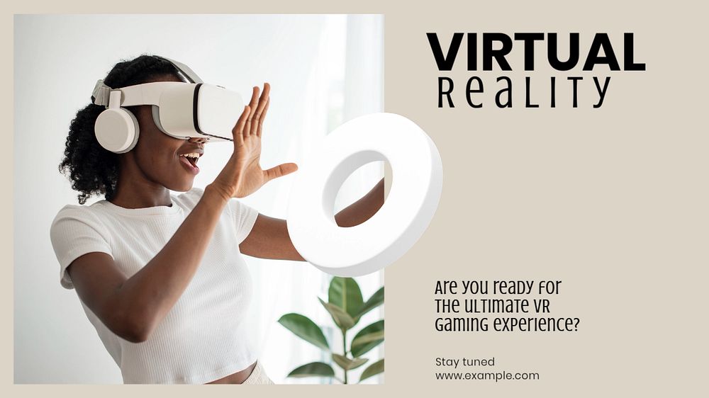 Virtual reality blog banner template, editable text