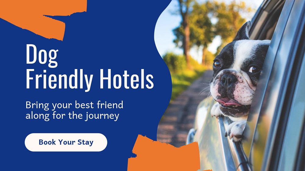 Dog friendly hotels  blog banner template, editable text