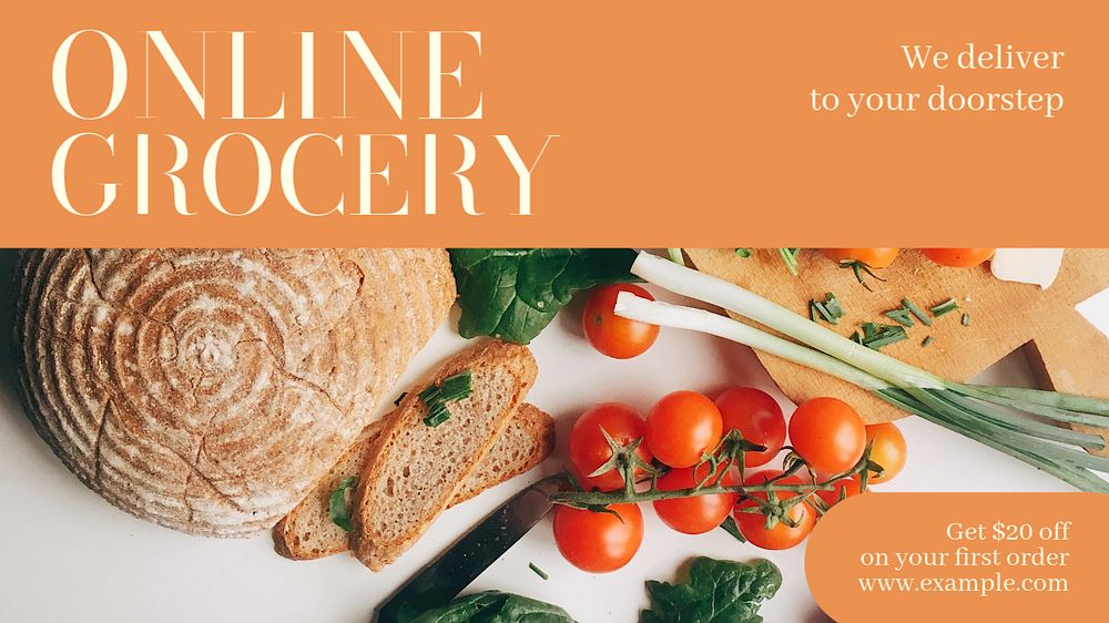 Online grocery blog banner template, editable text
