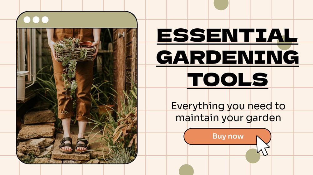 Gardening tools  blog banner template, editable text