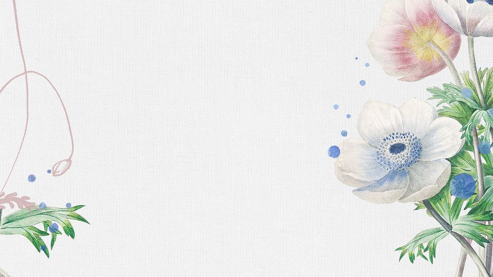 Vintage flower illustration, white desktop wallpaper, editable design