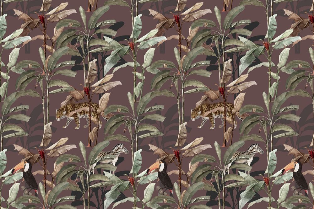 Tropical pattern, animal and plant background, editable design